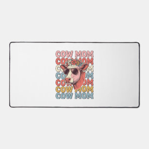 Cow Mom Retro Sunglasses Cow Vintage Engraving Des Desk Mat