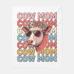 Cow Mom Retro Sunglasses Cow Vintage Engraving Des Fleece Blanket