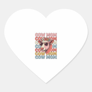 Cow Mom Retro Sunglasses Cow Vintage Engraving Des Heart Sticker