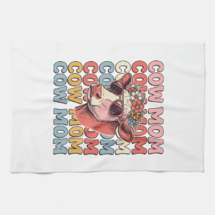 Cow Mom Retro Sunglasses Cow Vintage Engraving Des Kitchen Towel