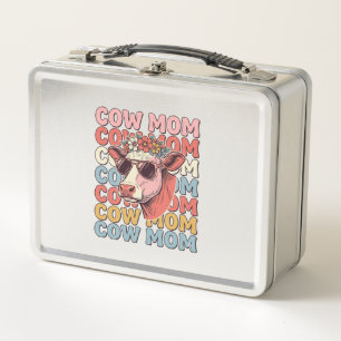 Cow Mom Retro Sunglasses Cow Vintage Engraving Des Metal Lunch Box