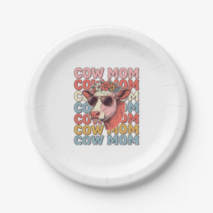 Cow Mom Retro Sunglasses Cow Vintage Engraving Des Paper Plate