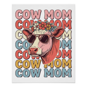 Cow Mom Retro Sunglasses Cow Vintage Engraving Des Poster