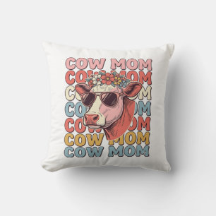 Cow Mom Retro Sunglasses Cow Vintage Engraving Des Throw Pillow