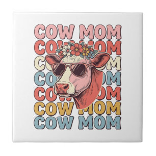 Cow Mom Retro Sunglasses Cow Vintage Engraving Des Tile