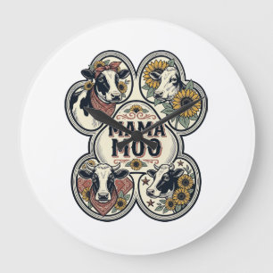 Cow Mom Shirt Vintage Engraving Sunflower Western Large Clock