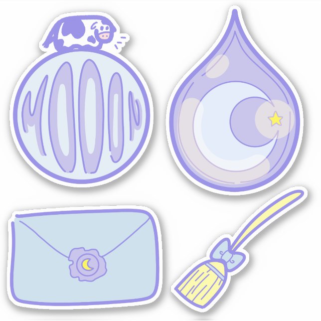 Cow Moon Teardrop Moon Star Night Sticker Sheet (Front)