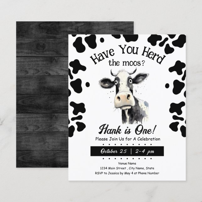  Cow Moos 1st Birthday Watercolor (Front/Back)