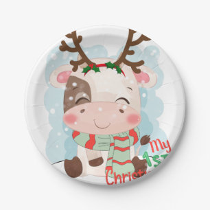 Cow My 1st Christmas Paper Plate
