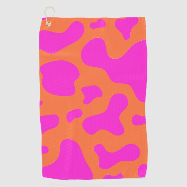 Cow Neon Pink Orange Wild Animal Pattern Golf Towel (Front)