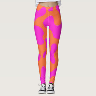 Cow Neon Pink Orange Wild Animal Pattern Leggings