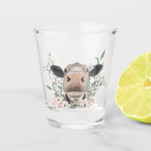 cow nose kiss flowers watercolor gray farm animal shot glass