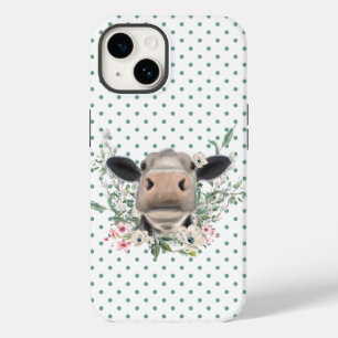 cow nose kiss flowers watercolor grey farm animal Case-Mate iPhone 14 case