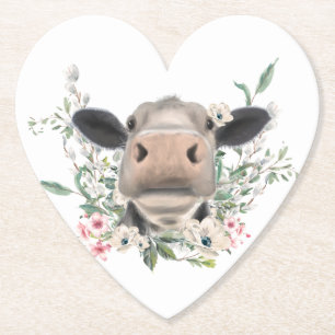 cow nose kiss flowers watercolor grey farm animal paper coaster
