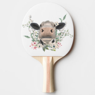 cow nose kiss flowers watercolor grey farm animal ping pong paddle
