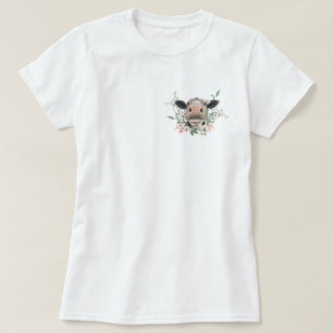 cow nose kiss flowers watercolor grey farm animal T-Shirt