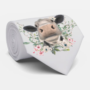 cow nose kiss flowers watercolor grey farm animal tie