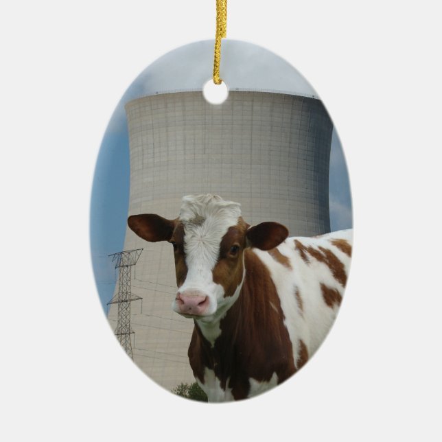 Cow & Nuclear Power Cooling Tower Tree Ornament (Front)