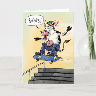 Cow on a Skateboard Yelling Move Thank You Card