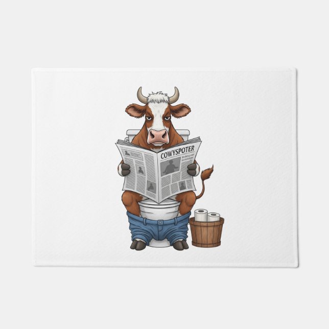 Cow on Toilet , Funny Farm Animal Doormat (Front)