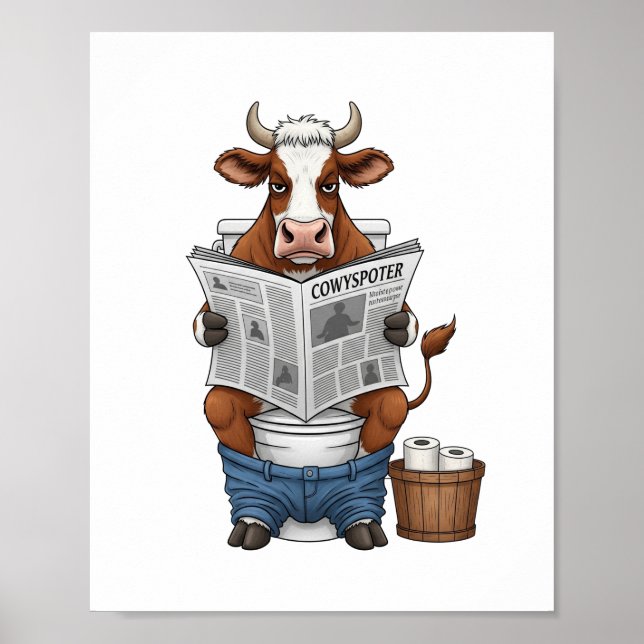 Cow on Toilet , Funny Farm Animal Poster (Front)