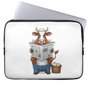 Cow on Toilet PNG, Funny Farm Animal Laptop Sleeve