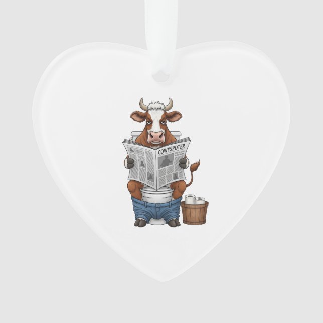 Cow on Toilet PNG, Funny Farm Animal Ornament (Front)
