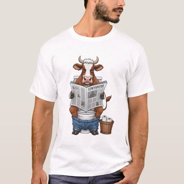Cow on Toilet PNG, Funny Farm Animal T-Shirt (Front)