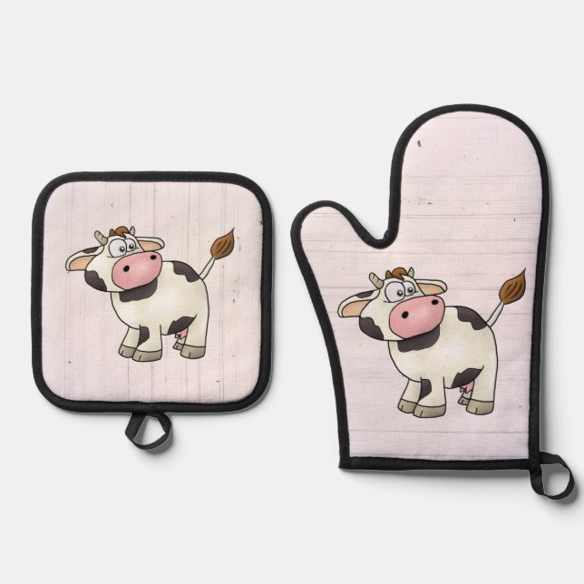 Cow Oven Mitt & Pot Holder Set (Front)