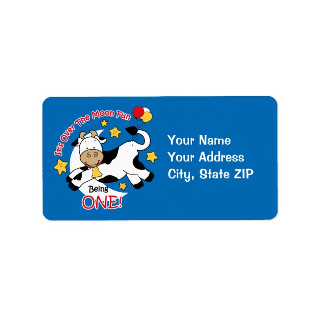 Cow Over Moon 1st Birthday Label (Front)