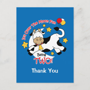 Cow Over Moon 2nd Birthday Thank You Postcard