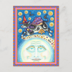 COW OVER THE MAN IN THE MOON, COLORFUL WHIMSY HOLIDAY POSTCARD
