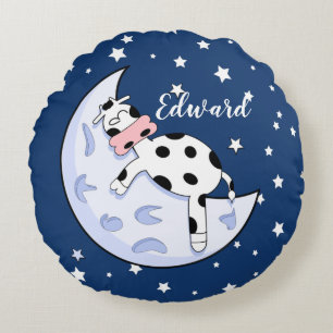 Cow Over the Moon Round Pillow