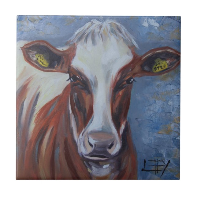 Cow Painting, Cow Decor, Cow Art, Dairy Cow Tile (Front)