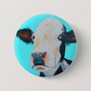 Cow painting on blue background 2 inch round button