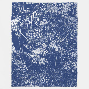 Cow Parsley Cyanotype Style Fleece Blanket