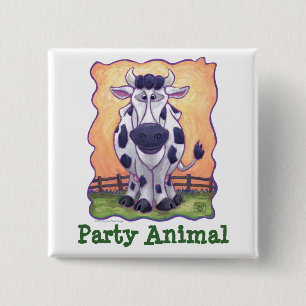 Cow Party Centre 2 Inch Square Button