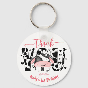 Cow party pink cow thank you favor keychain