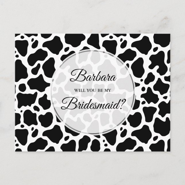 Cow Pattern Background Bridesmaid Card (Front)