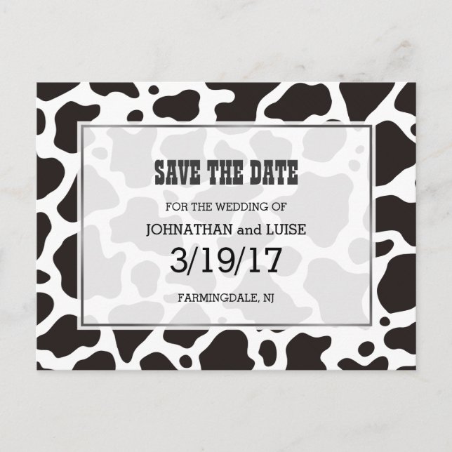 Cow pattern background Save the Date postcard (Front)