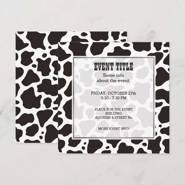 Cow Pattern Background Square Invitation (Front/Back)