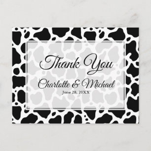 Cow Pattern Background Wedding Thank You Postcard