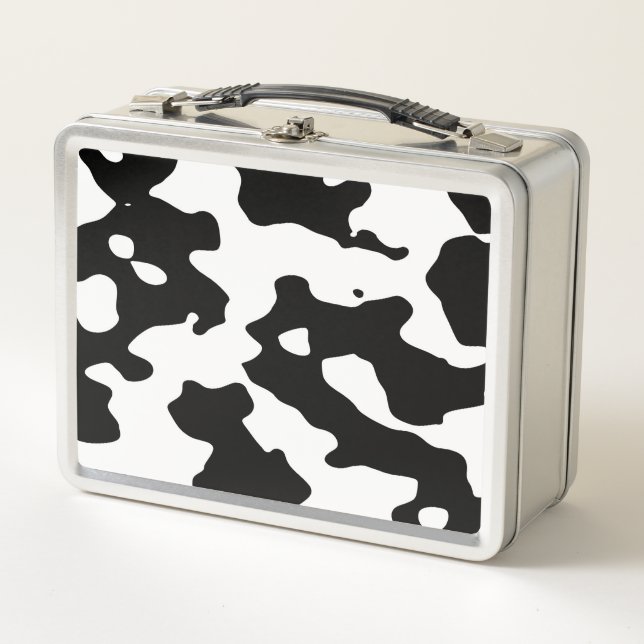 Cow Pattern Black and White Metal Lunch Box (Front)