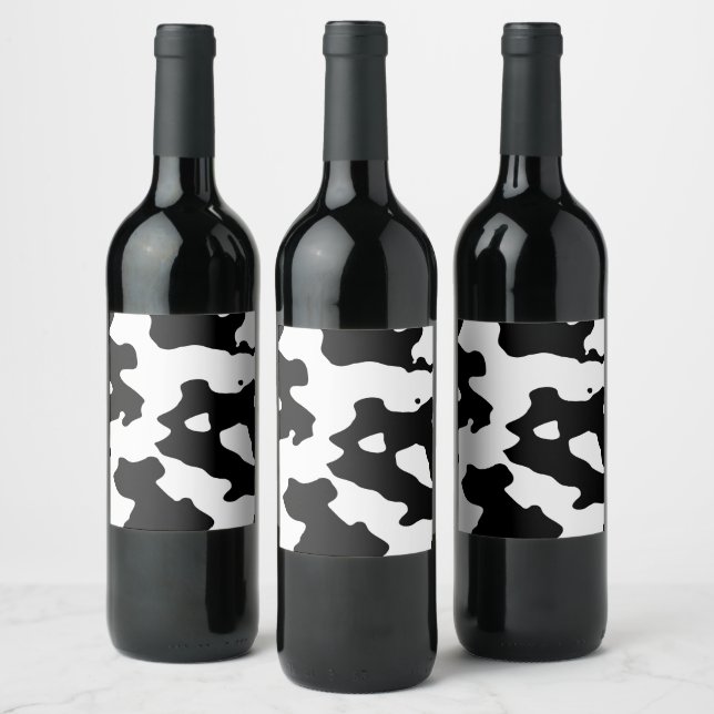 Cow Pattern Black and White Wine Label (Bottles)