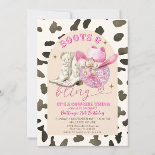 Cow Pattern Western Boots and Bling Birthday  Invitation