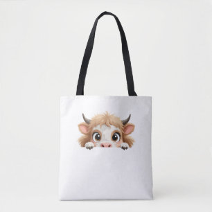 Cow Peeking Cute Adorable Funny Animal Cartoon Art Tote Bag
