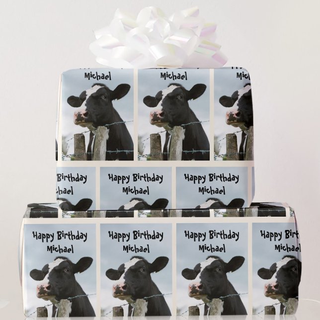 Cow Personalize Greeting & Name Birthday  Wrapping Paper (Creator Uploaded)