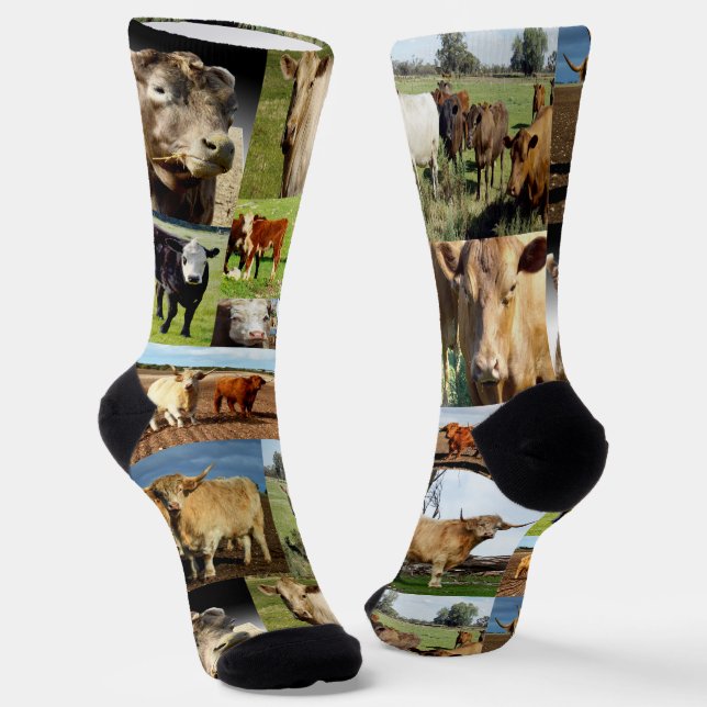Cow Photo Collage, Crew Socks (Angled)
