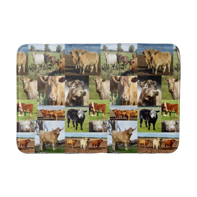 Cow Photo Collage, Memory Foam Bath Mat (Front)