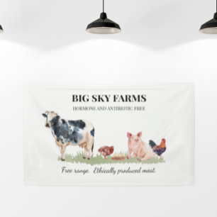 Cow Pig Animal Farming Farm Watercolor Banner